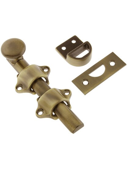 4 5/16 inch Solid Brass Surface Mount Door Bolt in Antique Brass.